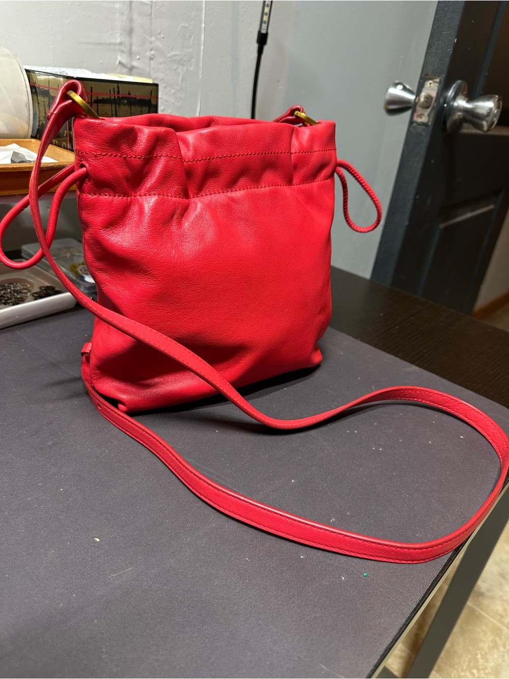 Fossil Red Leather Drawstring Crossbody